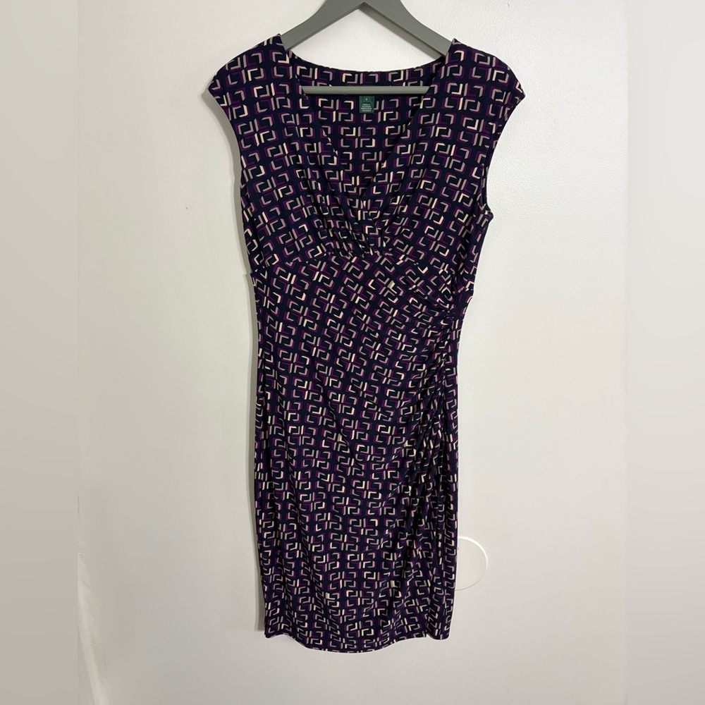 Ralph Lauren purple geometric print faux-wrap sheath dress. SIZE 6 NWOT
